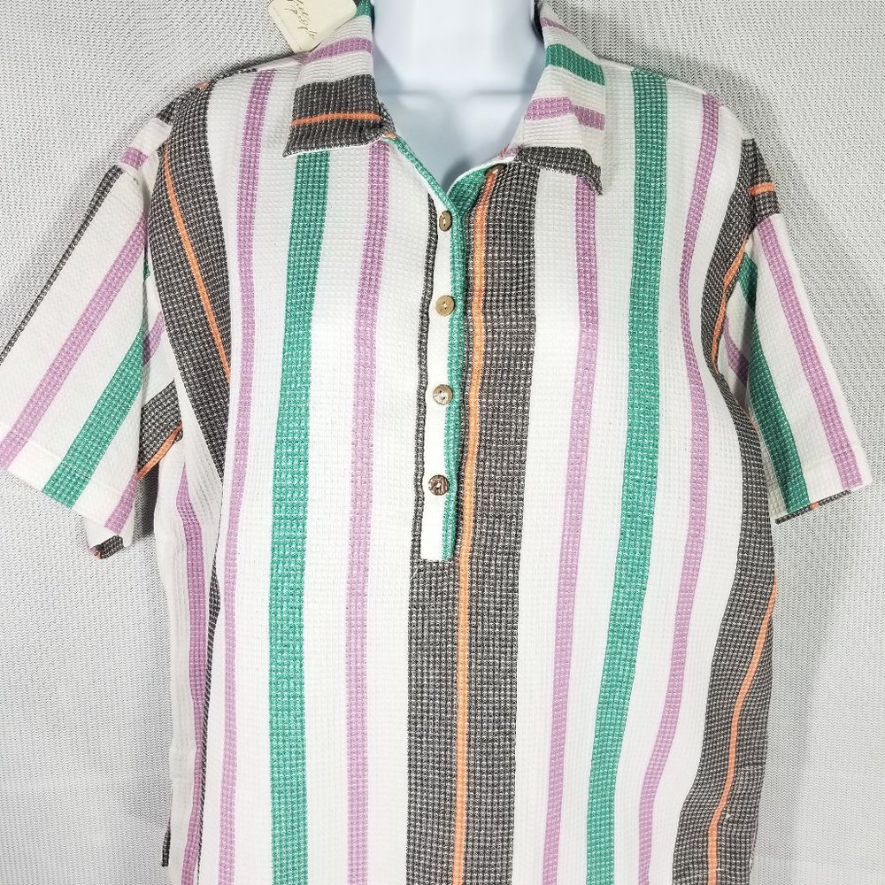 Free People Soleil Time XS Oversize Polo Shirt Top Endless Summer Stripe…